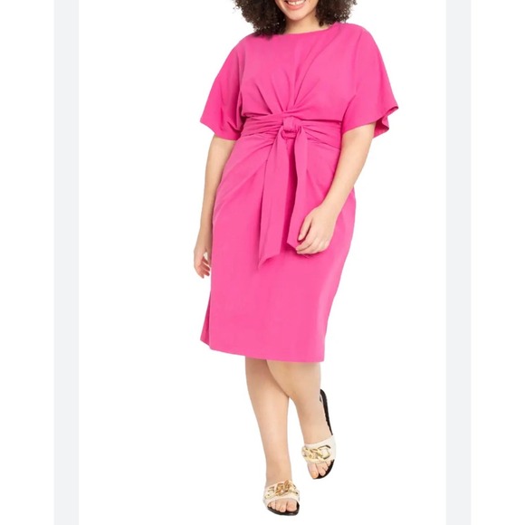 Eloquii Dresses & Skirts - ELOQUII Pink Knot Front Tie Waist Dress Plus Size 18 Cotton Stretch